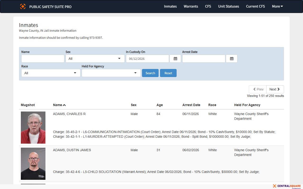 Wayne County inmate population roster search fields
